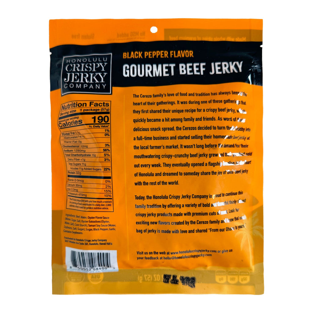 Honolulu Crispy Jerky Company Black Pepper Gourmet Beef Jerky
