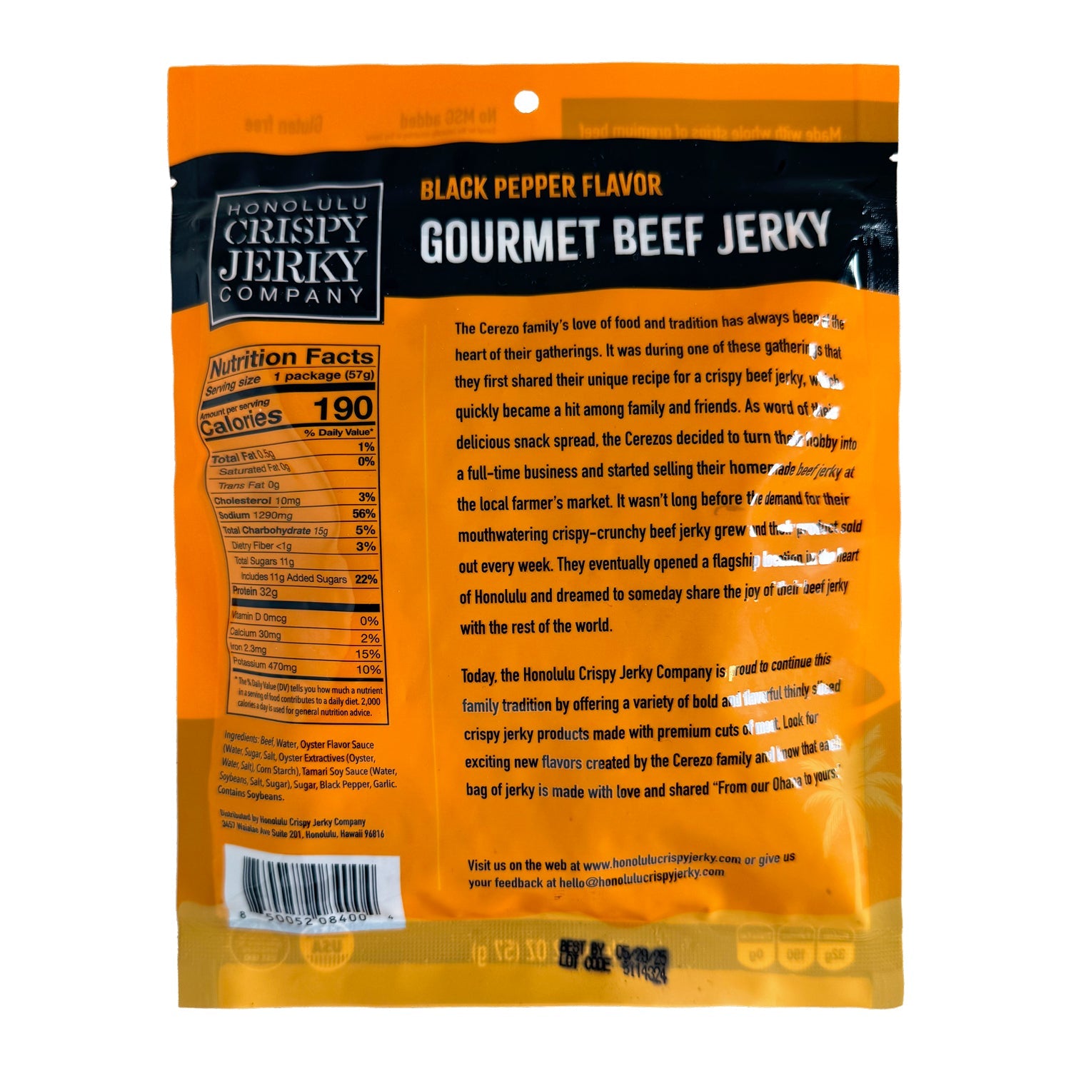 Honolulu Crispy Jerky Company Black Pepper Gourmet Beef Jerky