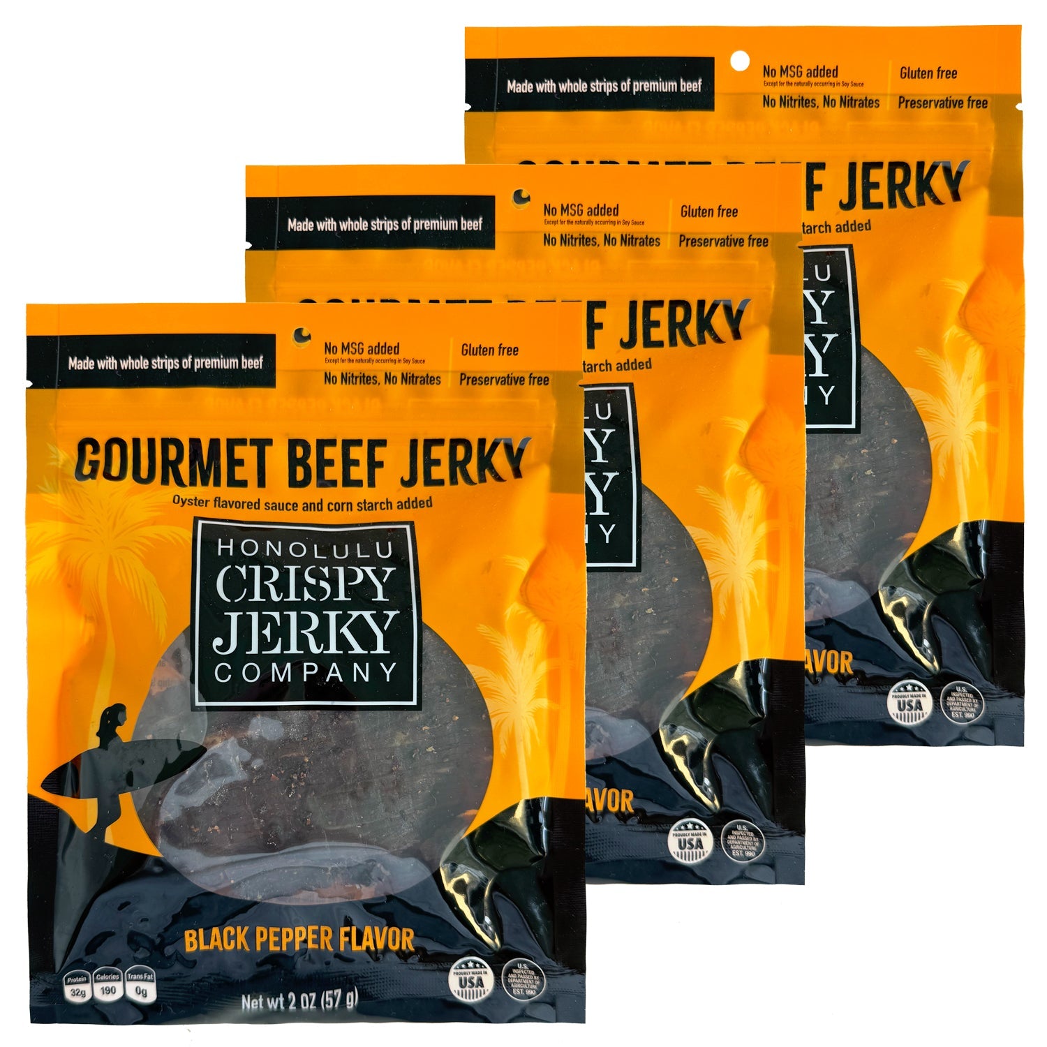 Honolulu Crispy Jerky Company Black Pepper Gourmet Beef Jerky