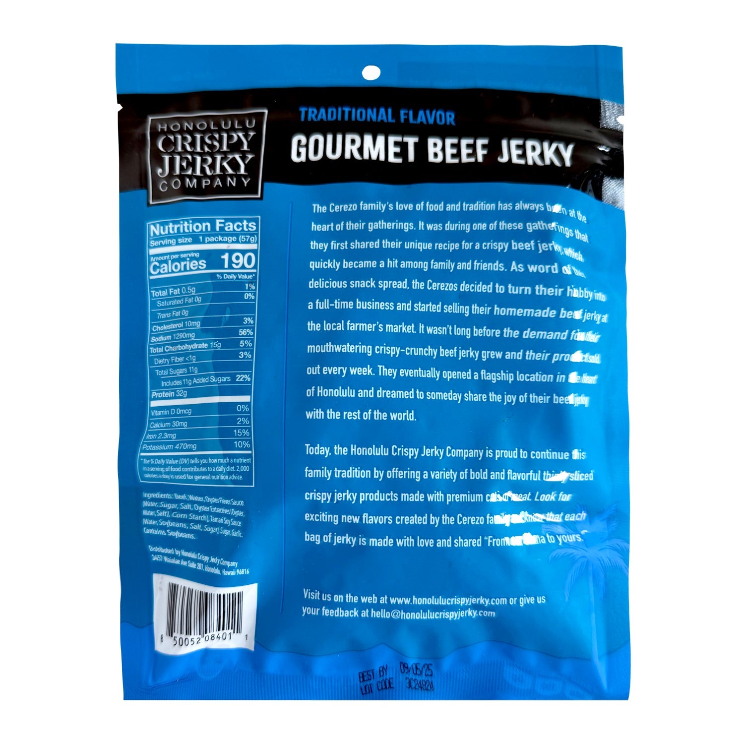 Honolulu Crispy Jerky Company Traditional Flavor Gourmet Beef Jerky