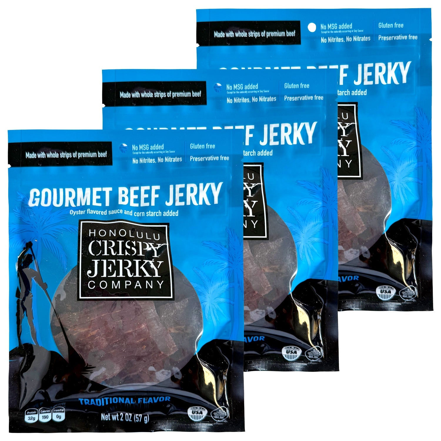 Honolulu Crispy Jerky Company Traditional Flavor Gourmet Beef Jerky