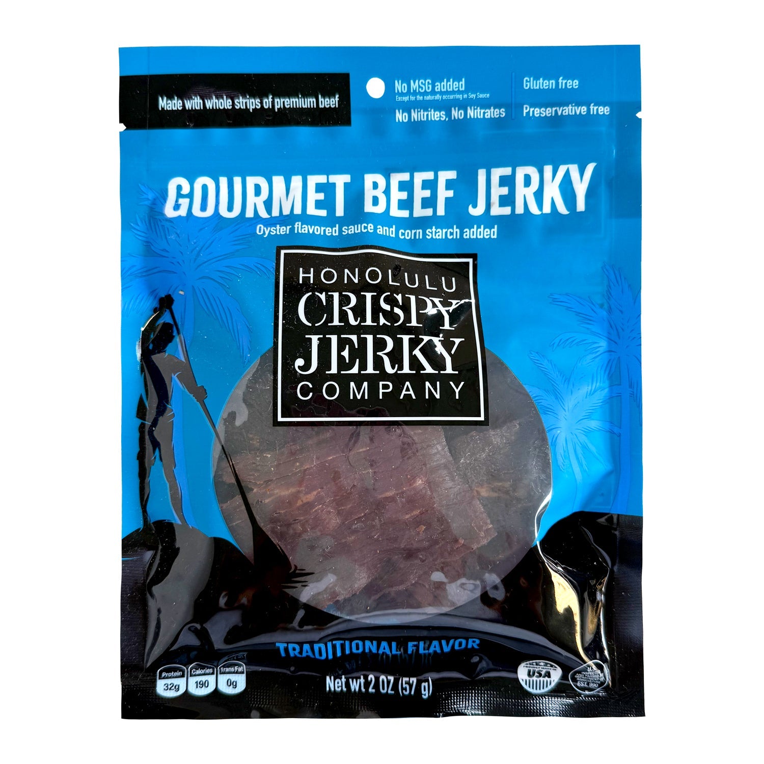 Honolulu Crispy Jerky Company Traditional Flavor Gourmet Beef Jerky