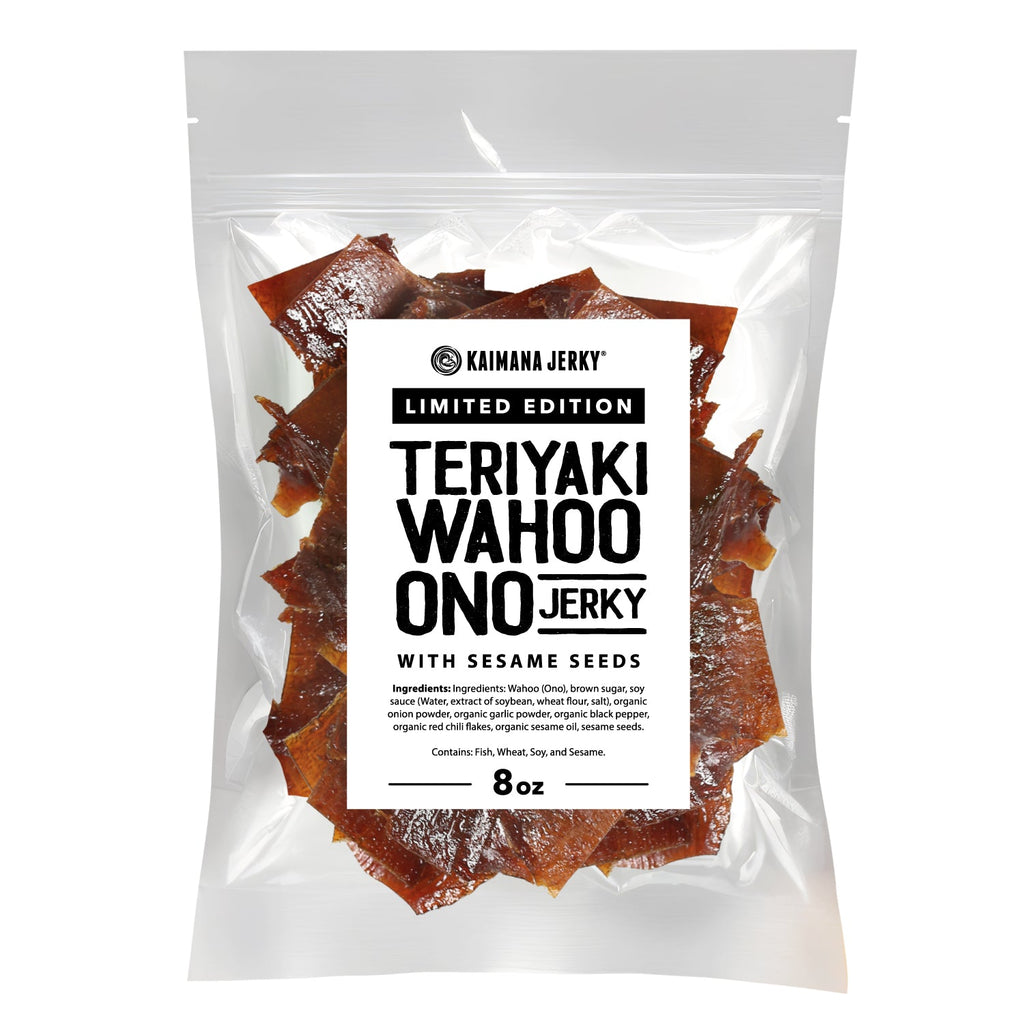 Teriyaki Wahoo Ono Jerky with Sesame Seeds