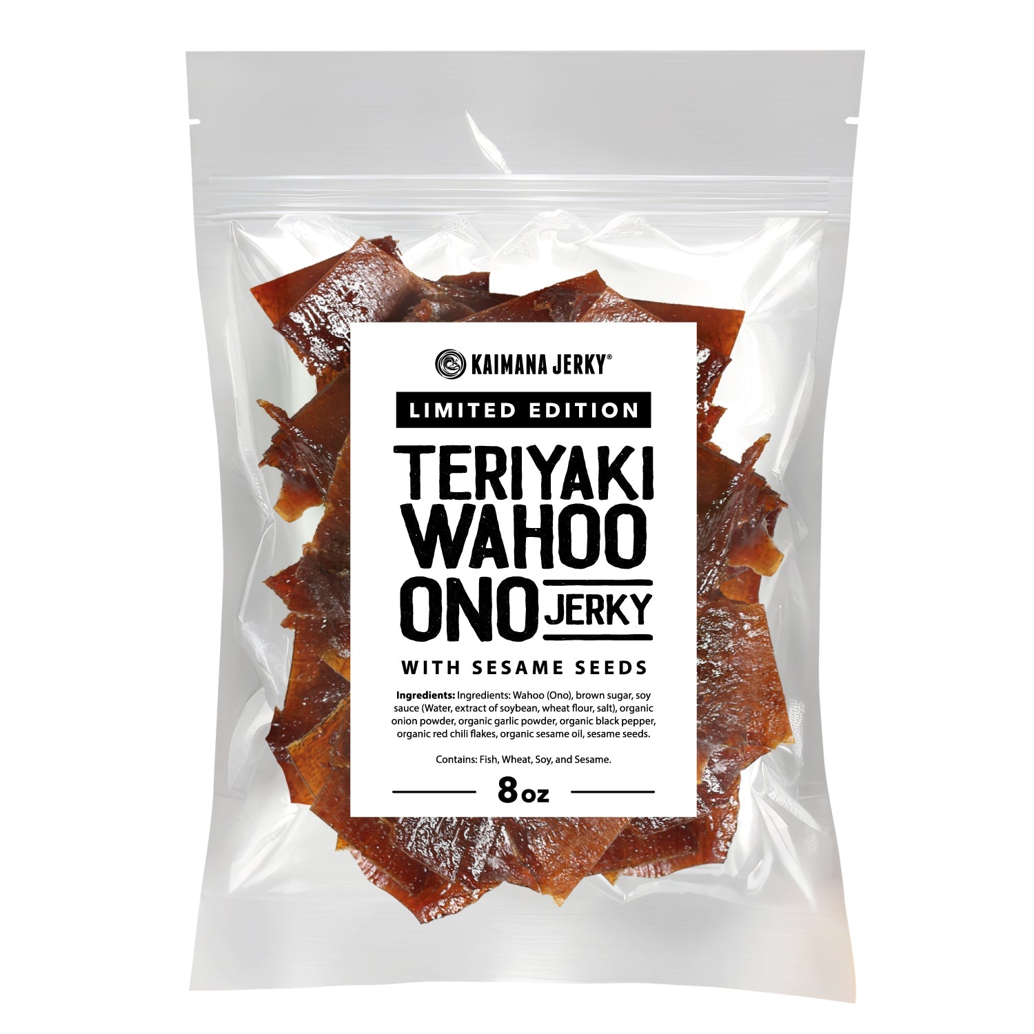 Teriyaki Wahoo Ono Jerky with Sesame Seeds